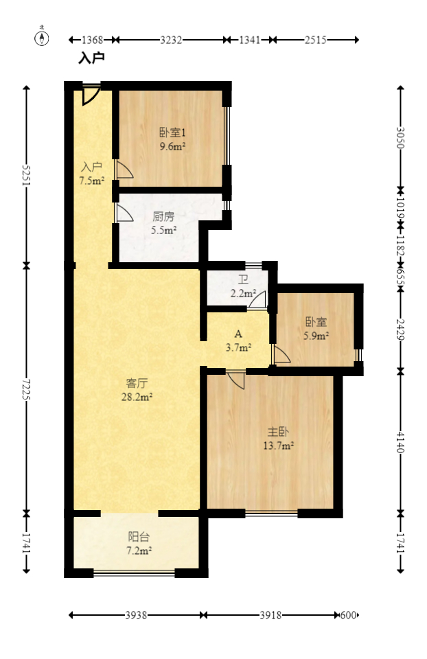 月亮湾草莓街区一、二期  3室2厅1卫   68.00万室内图1