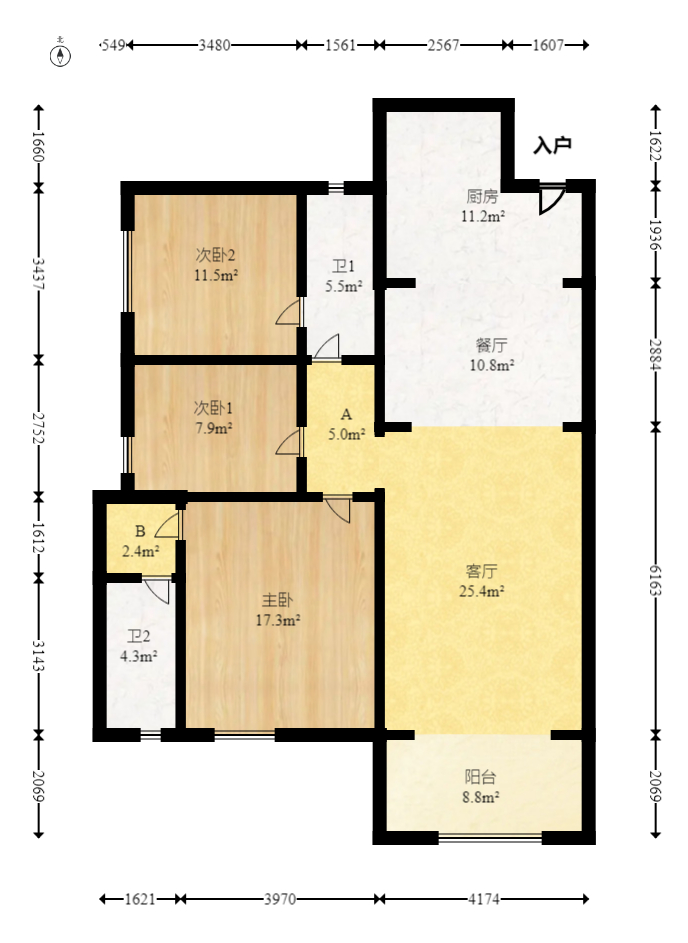 北辰三角洲C2区  3室2厅2卫   199.00万室内图1