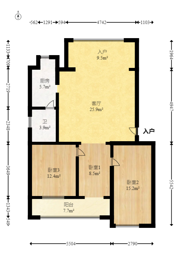 广铁六公司宿舍  3室1厅1卫   80.00万室内图1