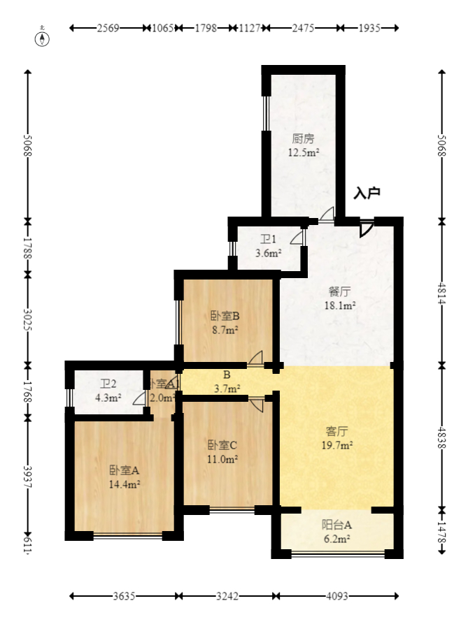 旭辉香樟公馆  3室2厅1卫   120.00万室内图1