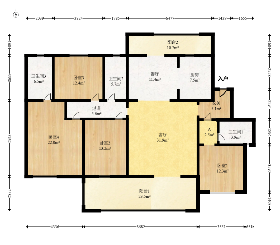 润和湘江天地E区 4室2厅3卫 220.0万 润和湘江天地E区 4室2厅3卫 220.0万户型图