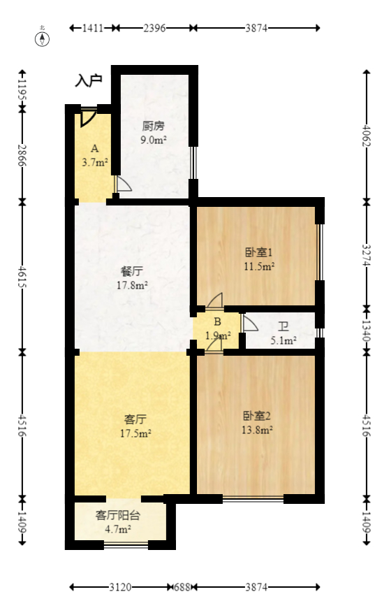 上峰苑（兰亭玥岛）  2室2厅1卫   78.80万室内图1