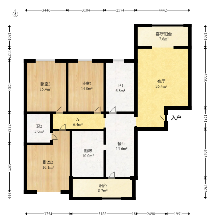 满庭芳小区  3室2厅2卫   130.00万室内图1