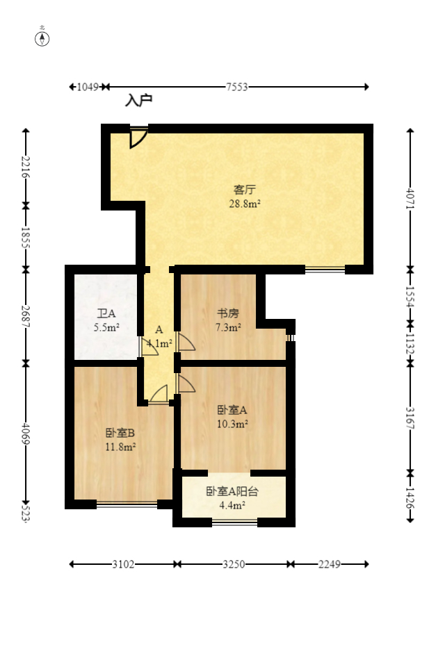 南山雍江汇（滨江国际新城）  3室2厅1卫   107.00万室内图1