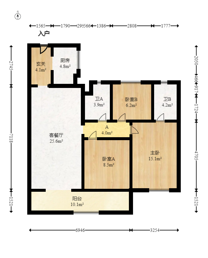 越秀悦湖台  3室2厅2卫   190.00万室内图1