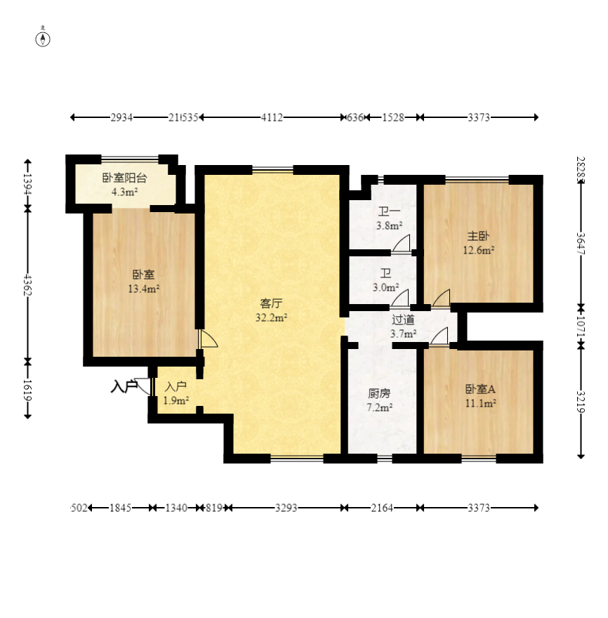 蝴蝶谷  3室2厅1卫    51.8万室内图1