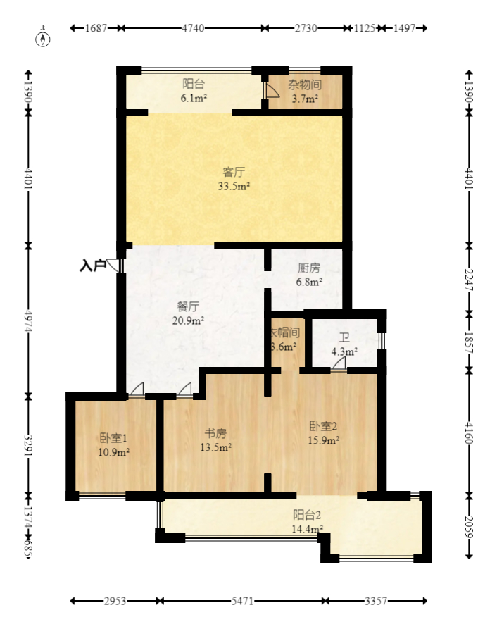 星语林名园  4室3厅1卫   205.00万室内图1