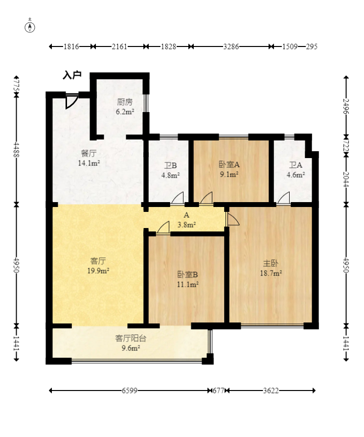 金茂建发泊悦  3室2厅1卫   197.90万室内图1