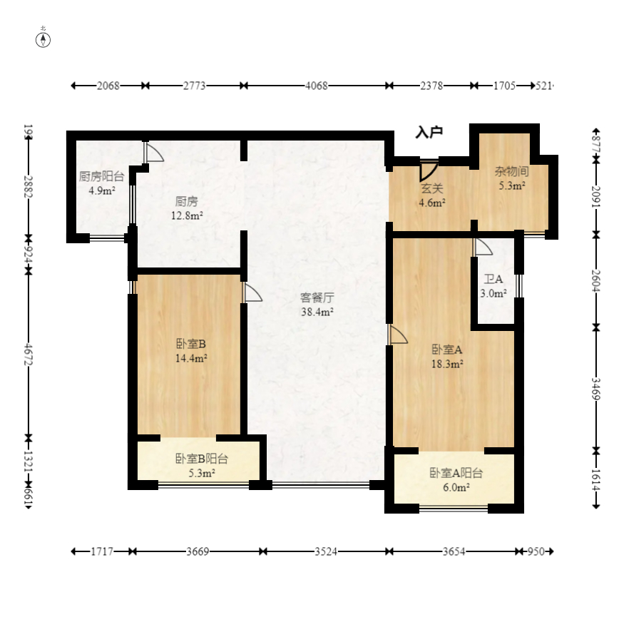 八方小区B区  3室2厅2卫   458.00万室内图1