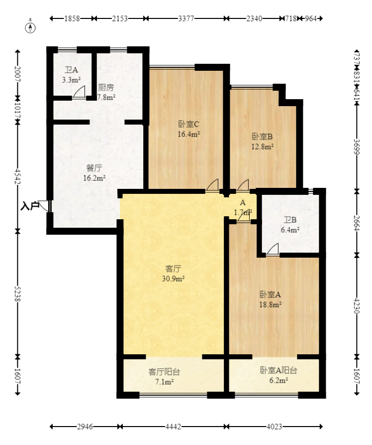 八方小区C区  3室2厅2卫    385.0万 八方小区C区  3室2厅2卫    385.0万户型图