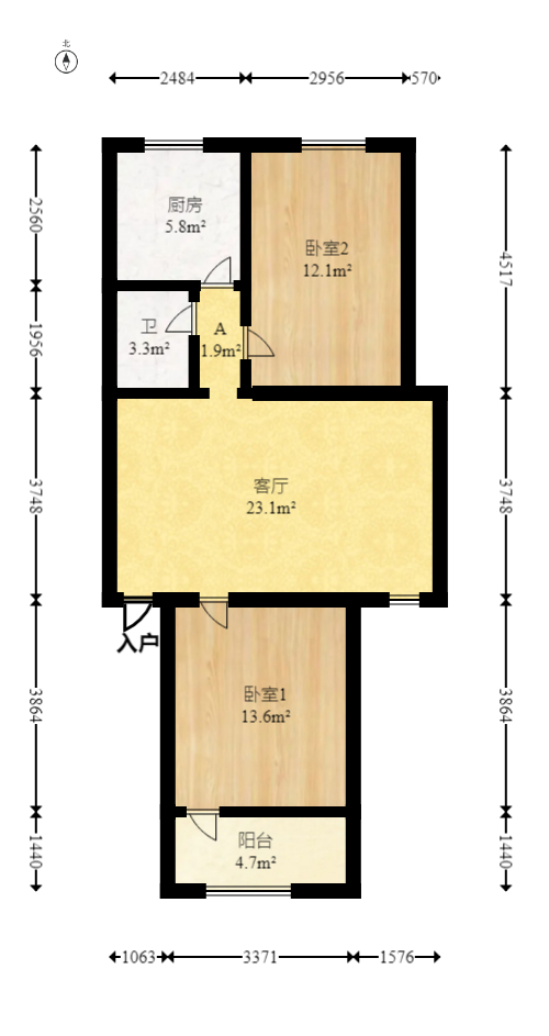 新合公寓（火星安置房小区）  2室2厅1卫   41.00万室内图1