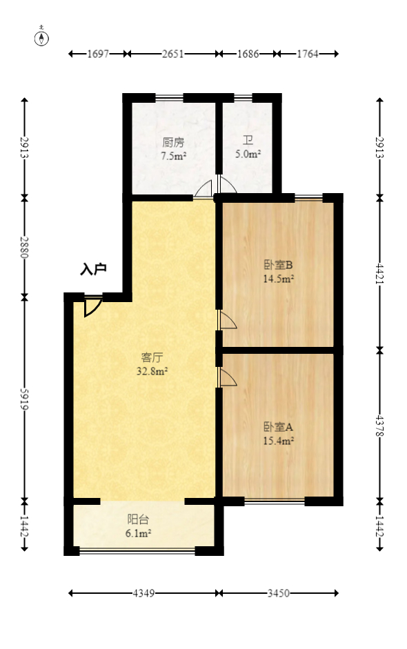 广厦新苑  2室2厅1卫   72.00万室内图1