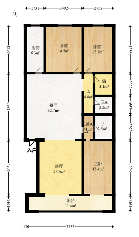 戥子桥散盘  3室2厅1卫   105.00万
