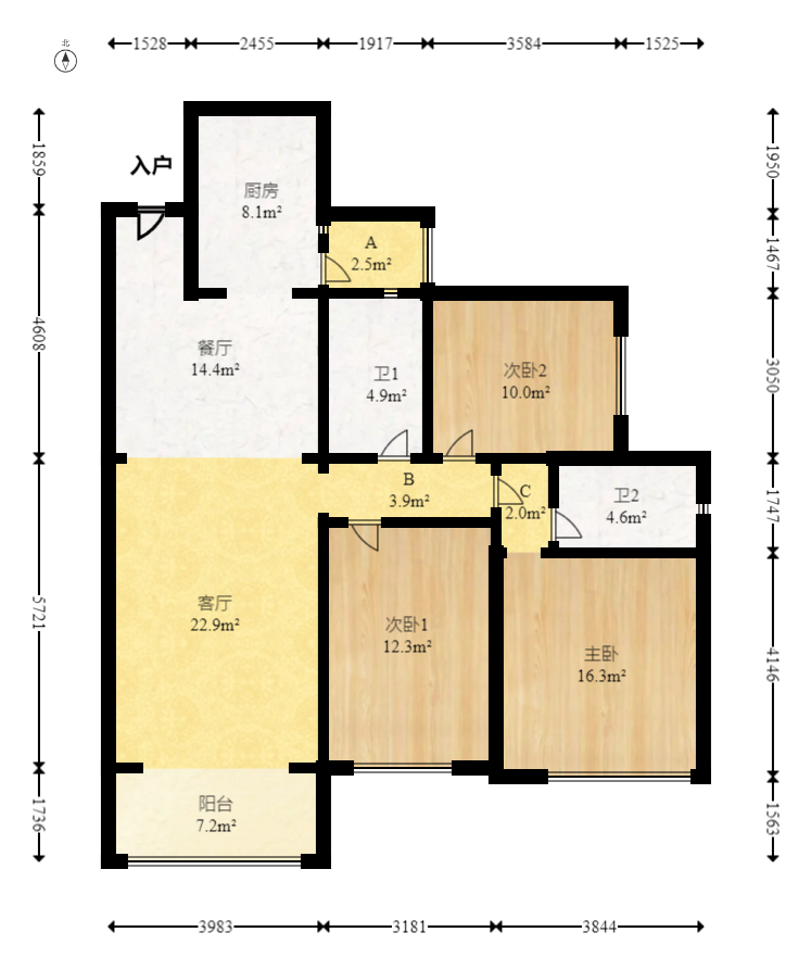恒大翡翠华庭 3室2厅2卫 125.0万 恒大翡翠华庭 3室2厅2卫 125.0万户型图
