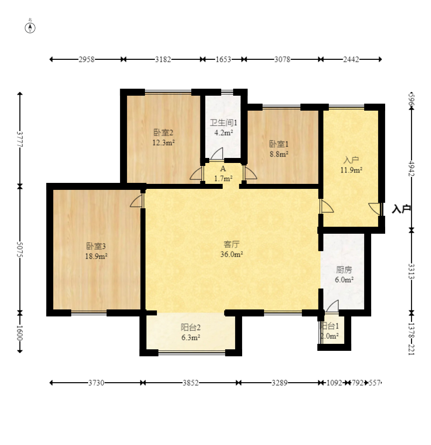 时代倾城三期  4室2厅2卫   106.00万室内图1