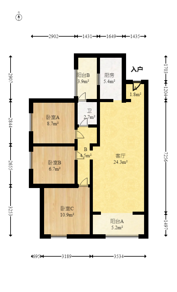 上园商住小区  3室1厅1卫   128.00万室内图1