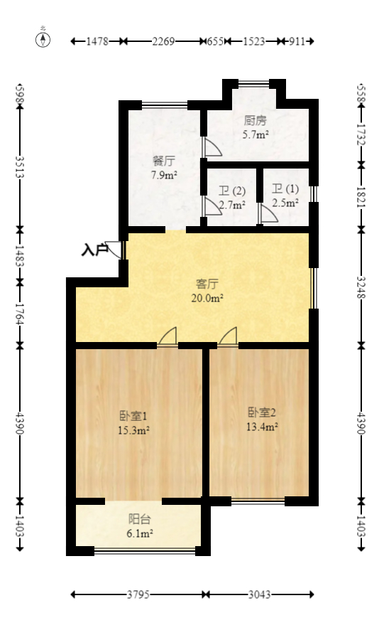 省烟曹家坡宿舍  2室2厅1卫   51.00万室内图1