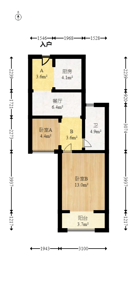 怡海星城  1室1厅1卫   37.80万室内图1