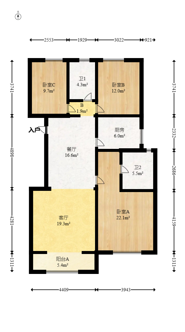 兴旺正佳广场（金石雅苑）  3室2厅1卫    99.0万室内图1