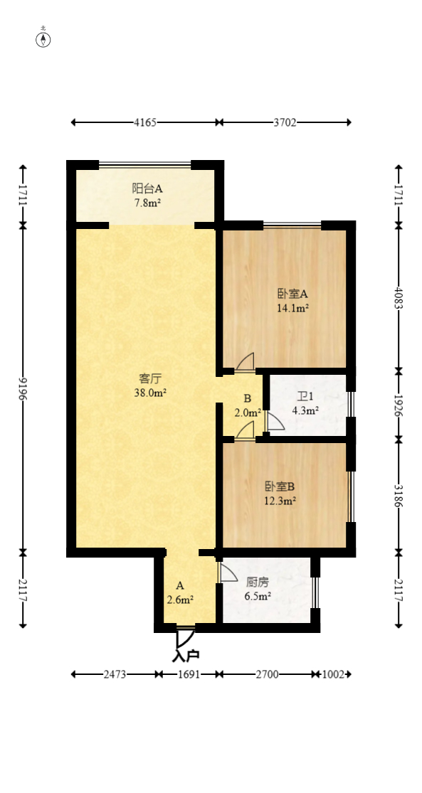 星雨心苑 2室1厅1卫 78.0万 星雨心苑 2室1厅1卫 78.0万户型图