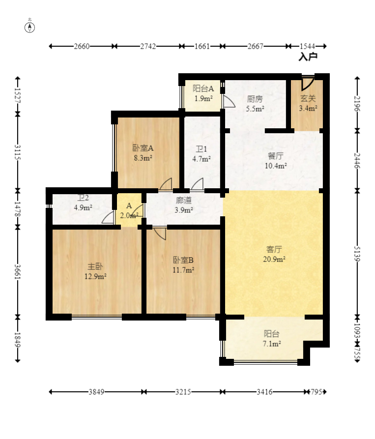 江山帝景雅典  3室2厅1卫   123.00万室内图1
