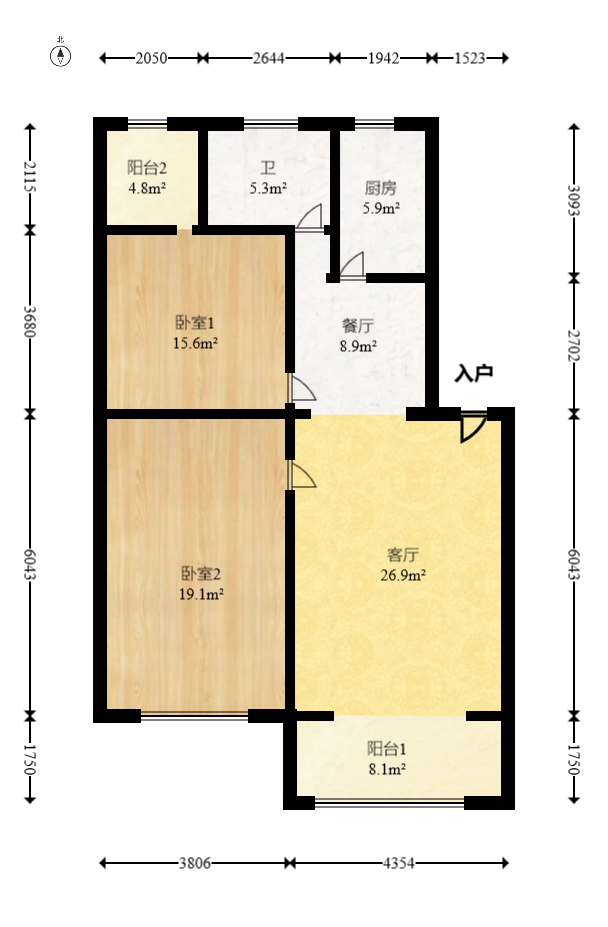 翡翠林居  2室2厅1卫   59.80万室内图1