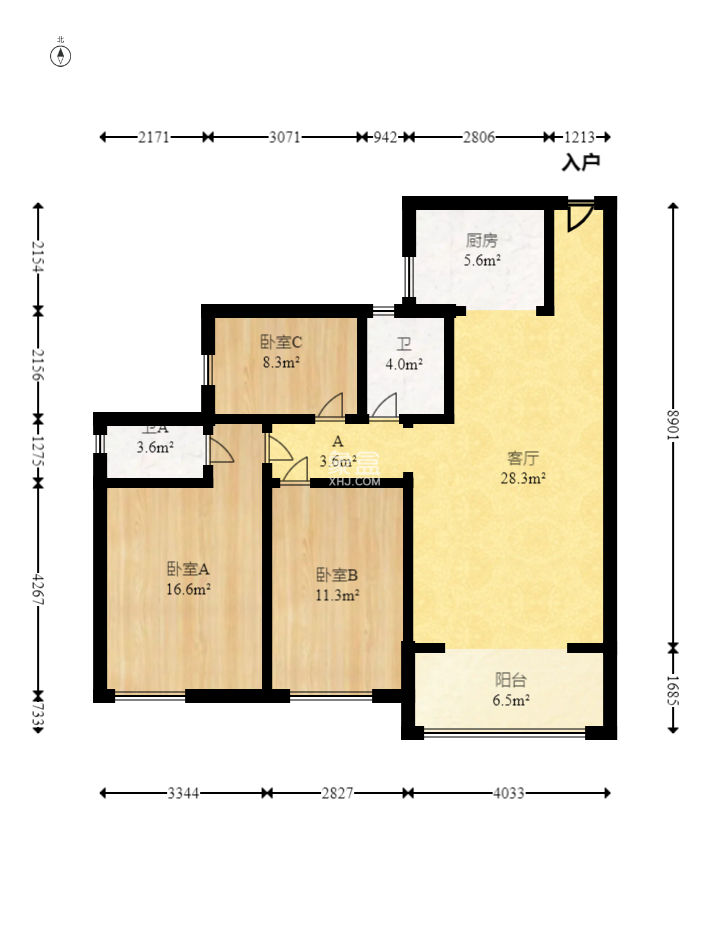 高信向日葵  3室2厅2卫   96.00万