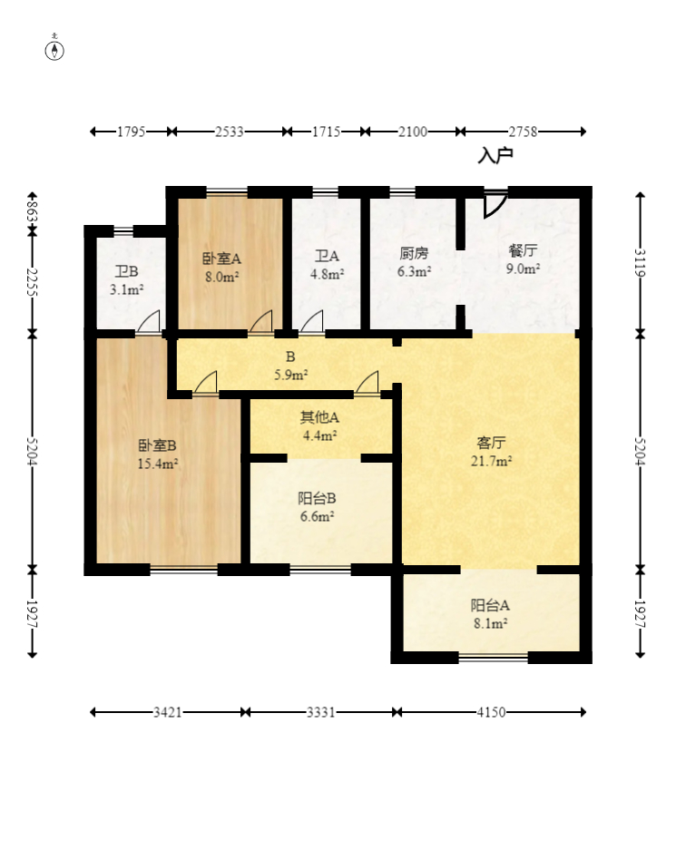 润和翰文府  3室2厅2卫   122.00万室内图1