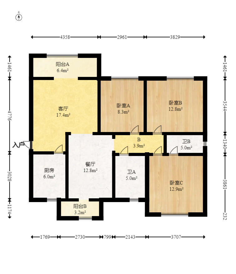 金谷豪庭  4室2厅1卫   67.00万室内图1