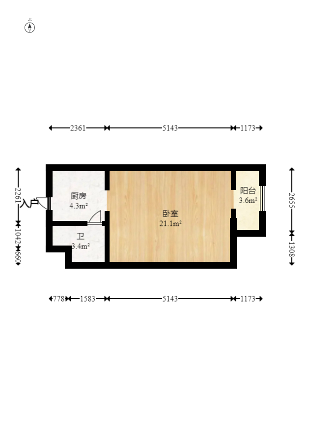 五矿紫湖香醍  1室1厅1卫   21.80万室内图1