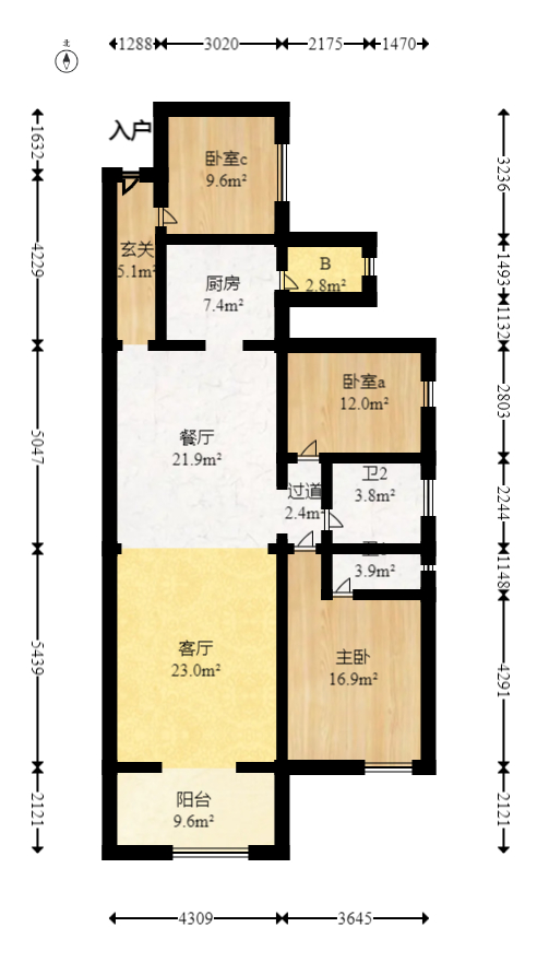润和谷山郡（悦禧山庄水榭花都）  3室2厅2卫   107.00万室内图1