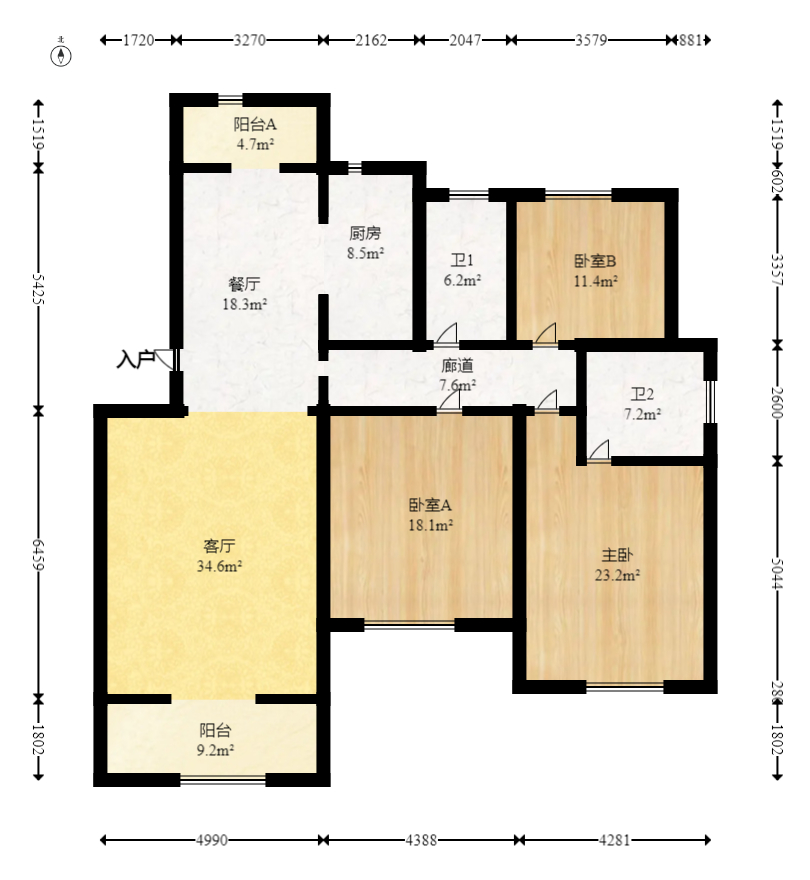 枫华府第  3室2厅2卫   70.00万室内图1