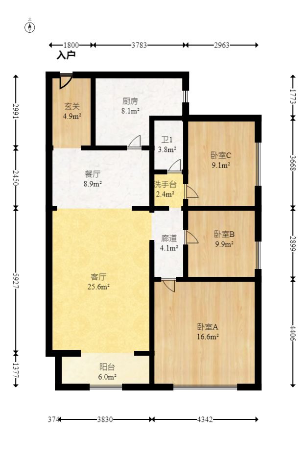 江山帝景哈佛  3室2厅1卫   110.00万室内图1