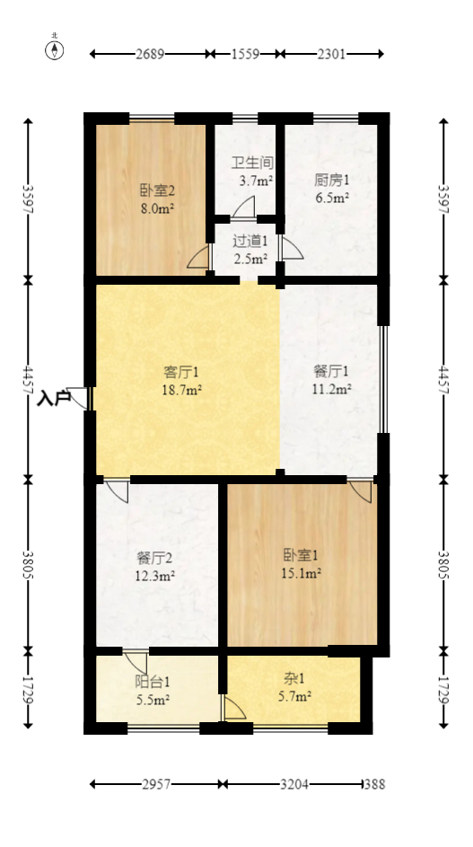 大古道巷农业银行宿舍  3室1厅1卫   137.00万室内图1
