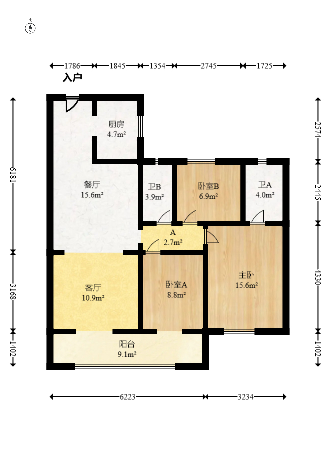 越秀悦湖台  3室2厅0卫   168.00万室内图1