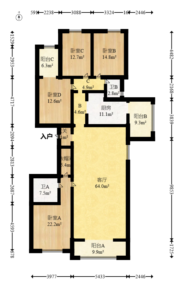 盛世美居荷园  4室2厅2卫   299.00万室内图1