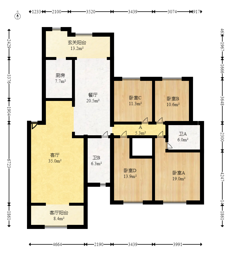 八方小区A区  4室2厅2卫   538.90万室内图1