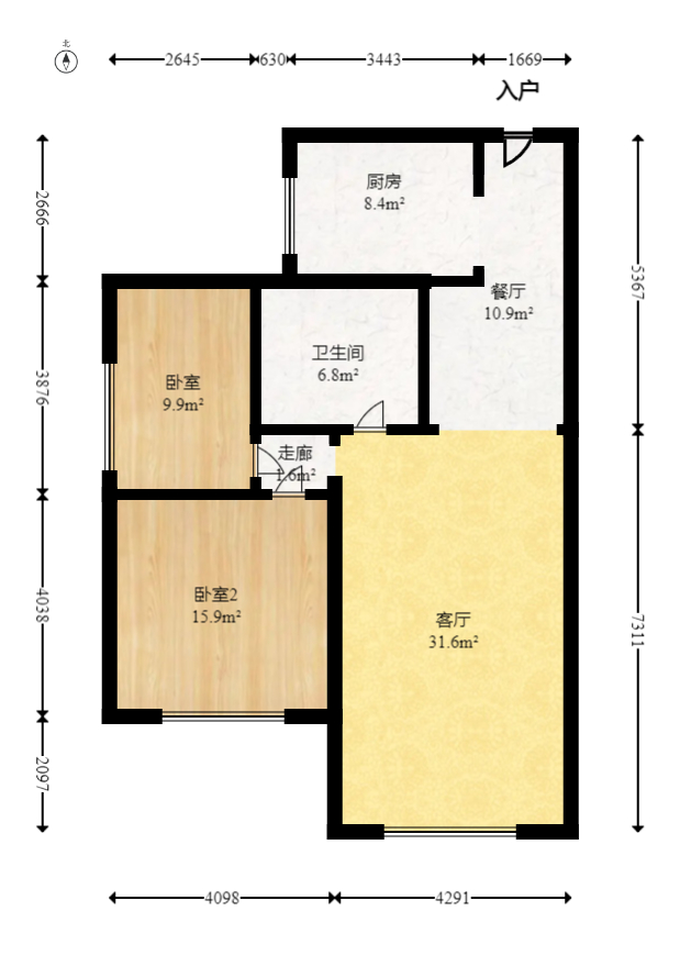 紫云阁 2室2厅1卫 44.8万 紫云阁 2室2厅1卫 44.8万户型图