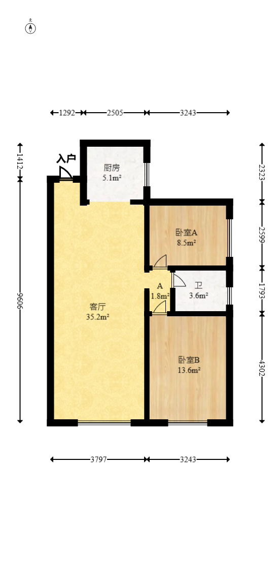 丽发新城  2室2厅1卫   64.00万室内图1