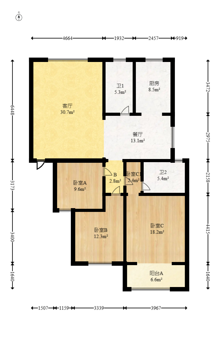 新星小区  3室2厅1卫   105.00万室内图1