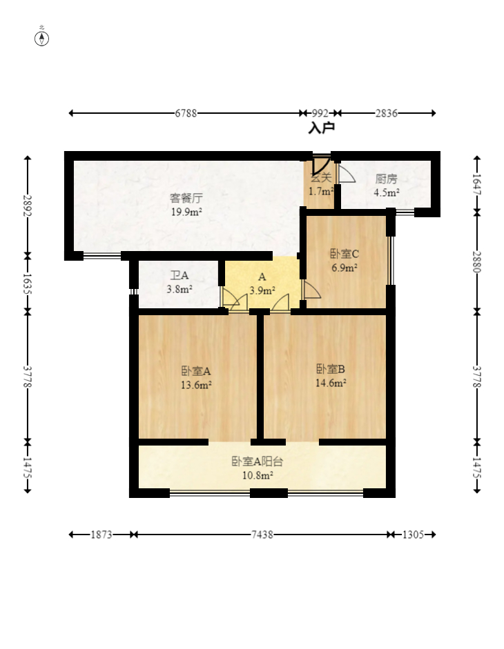 旭辉藏郡（藏郡、旭湘华府)  3室2厅2卫   260.00万室内图1