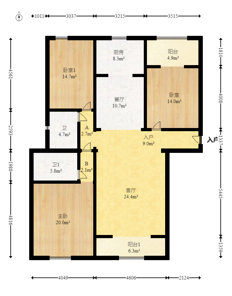 三一街区  3室2厅2卫   80.00万室内图1