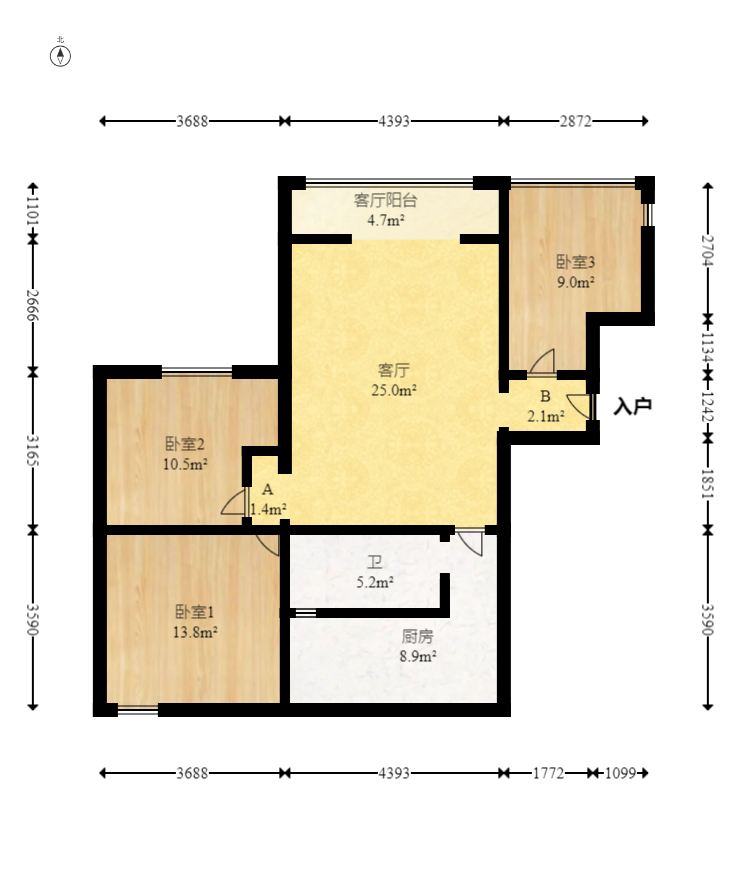湘府9号  3室1厅1卫   85.00万室内图1