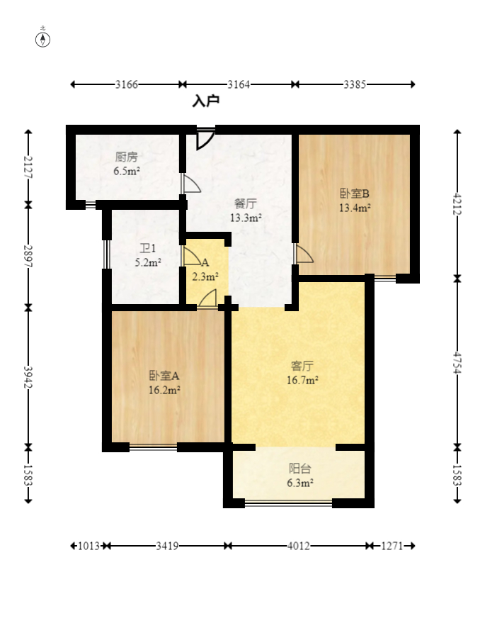 中建麓山和苑  2室1厅1卫   68.00万室内图1