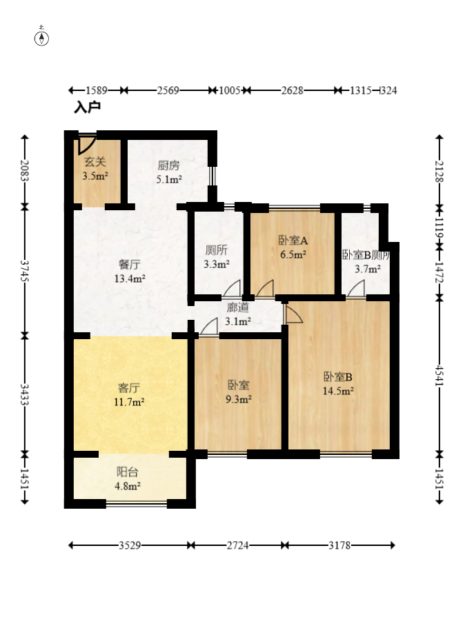 中海阅麓山二期  3室2厅2卫   178.00万室内图1