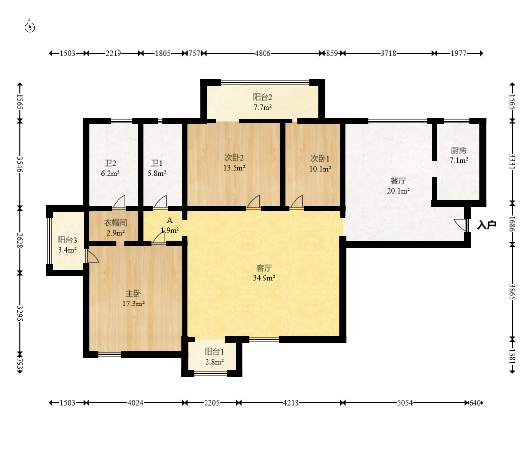 滨江君悦香邸  3室2厅2卫    128.0万室内图1