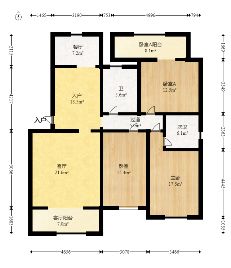 长丰星城  3室2厅1卫   64.80万室内图1