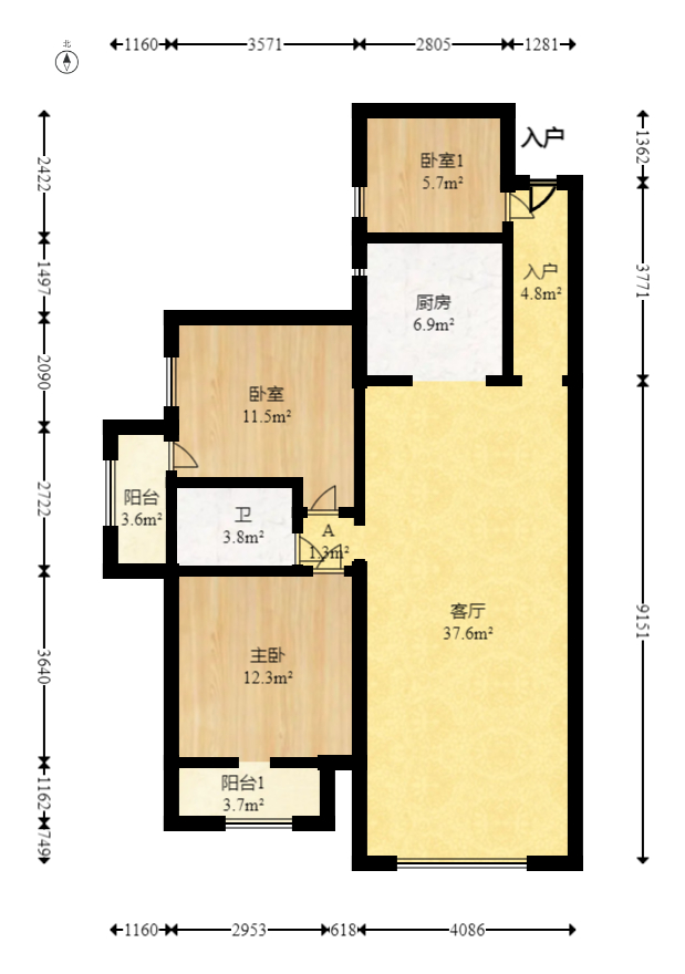 和悦城(蟠龙景苑)  3室2厅1卫   73.00万室内图1