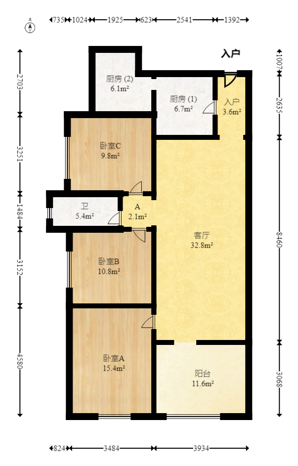达美D6区  3室2厅1卫   128.00万室内图1