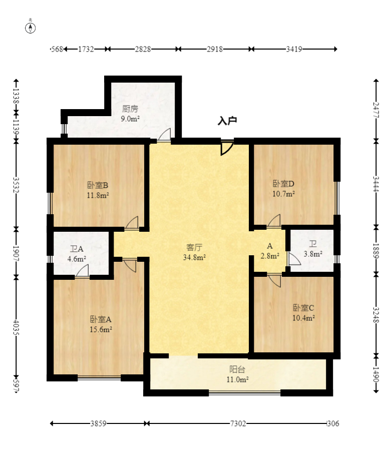 中建梅溪湖中心  4室2厅2卫    160.0万室内图1